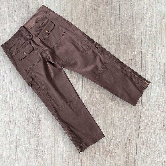 CACHE Brown Gold Zipper Capri Cropped Cargo Pants 4 - Picture 2 of 8